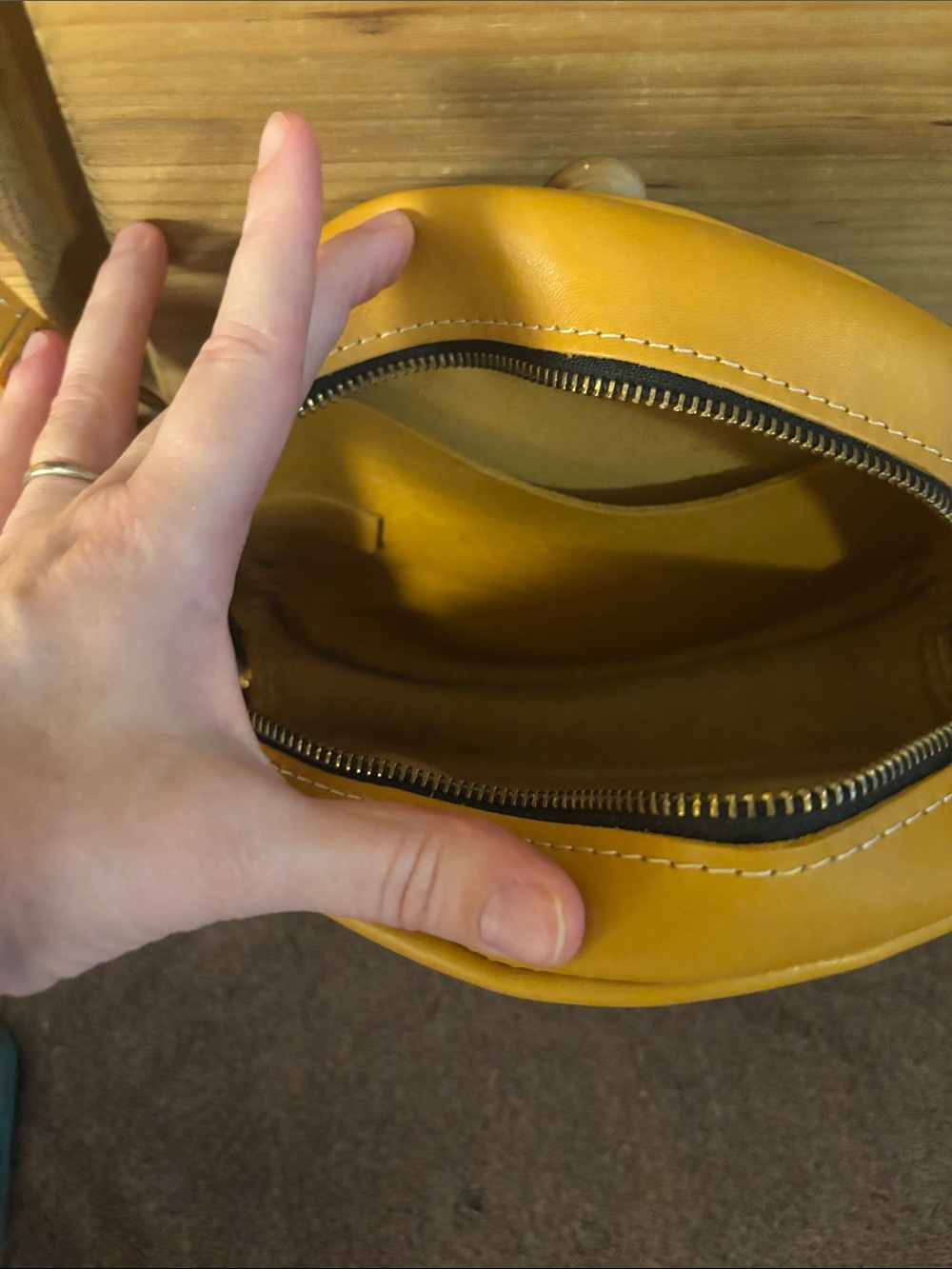Portland Leather Round Mustard Crossbody Bag - Picture 3 of 6
